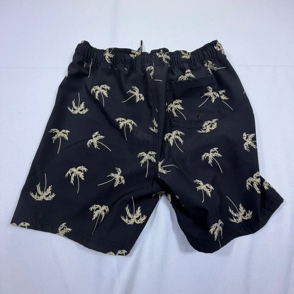 Feather 4 Arrow Boys Palm Tree Swim Trunks Black Tan Board Shorts Size 12
